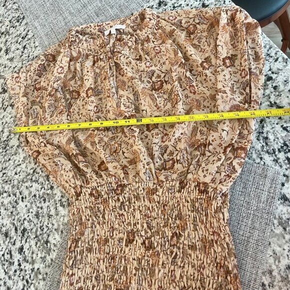 OLIVACEOUS DRESS FLORAL METALLIC DETAIL RUCHED TIERED SMOCKED SZ M FAIRY CORE - Picture 16 of 16